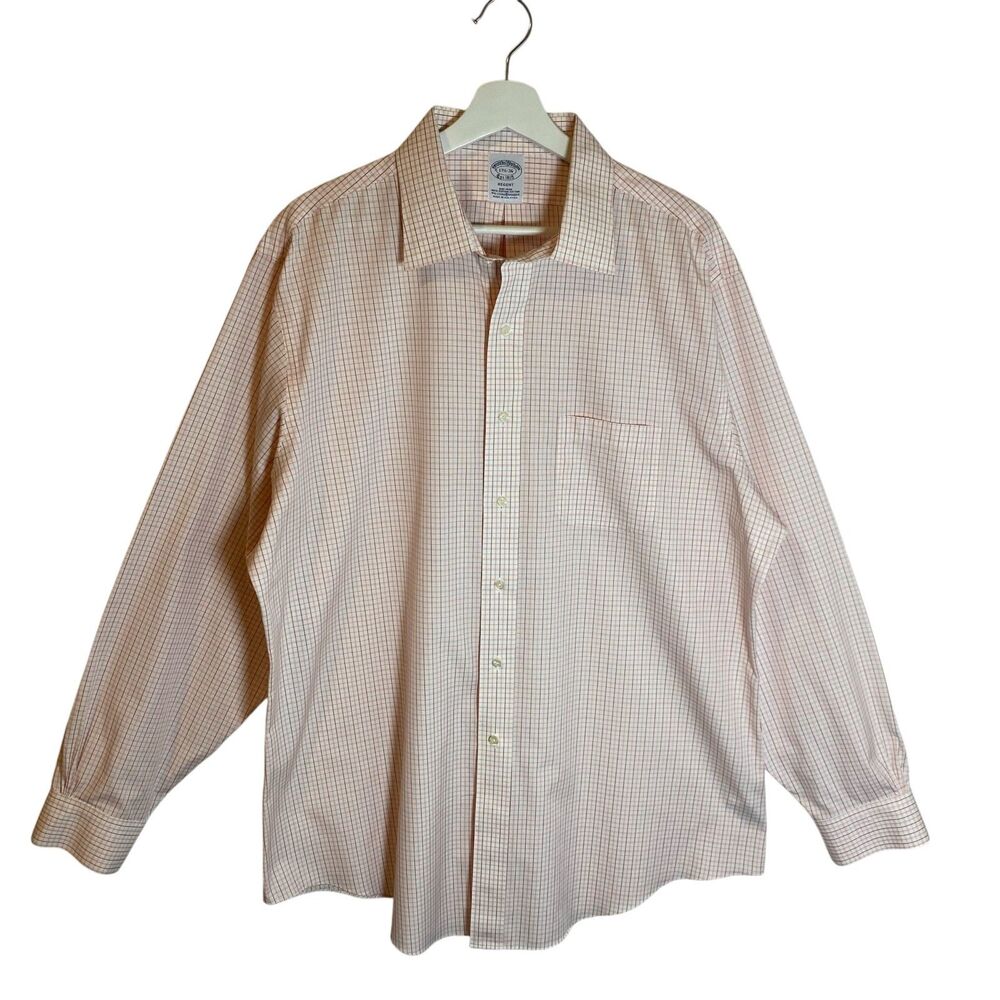 Brooks Brothers Shirt Men  17 1/2 36 White Orange Regent Supima Cotton No Iron